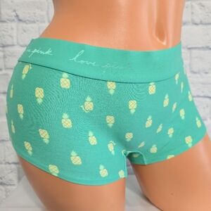 PINK Victoria's Secret Green Pineapple Fruit Panties Logo Boyshort New Large